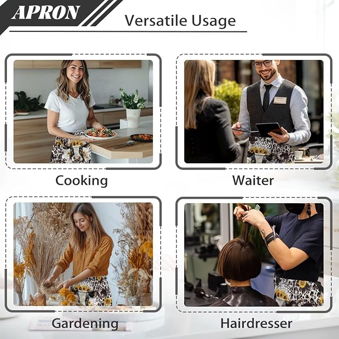 Server Apron with 3 Pockets, Waterproof Oil Waitress Waiter Half Apron for Restaurant Hotel Kitchen Cafe