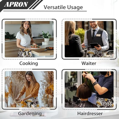 Server Apron with 3 Pockets, Waterproof Oil Waitress Waiter Half Apron for Restaurant Hotel Kitchen Cafe