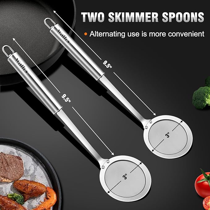 Walfos Skimmer Spoon,304 Stainless Steel Fine Mesh Strainer,Foam Strainer Oil Filter,Ultra Fine Mesh Strainer Perfect For Separation Of The Floating Foam,Fat,Set fo 2 - Image 7