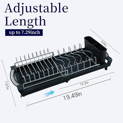 Dish Drying Rack Compact Expandable Double-Decker: Stainless, Rust-Proof, fits Kitchens/Apartments, extends 11.42"-19.9" (Black). - Image 2