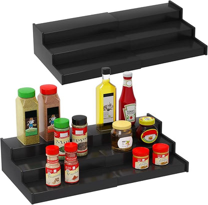 Lenwi Spice Rack Organizer for Cabinet 2 Pack, 3 Tier Expandable Bamboo Spice Storage for Kitchen Cupboard Pantry, Black by Lenwi