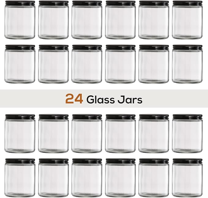 24 Pack, 8 OZ Thick Glass Jars with Metal Lids, Clear Round Candle Making Jars,Empty Food Storage Containers, Mason Canning Jar For Spice, Powder, Liquid, Sample, Lotion, Cosmetic,Dishwasher Safe - Image 3