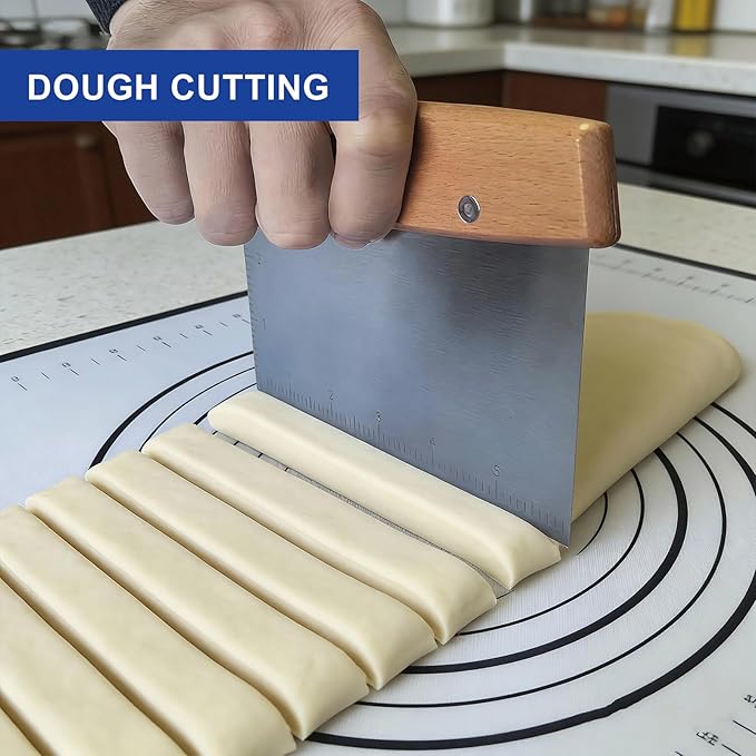 Professional Dough Cutter & Bench Scraper - Ultimate Dough Scraper Tool with Stainless Steel Blade & Wood Handle - Image 6