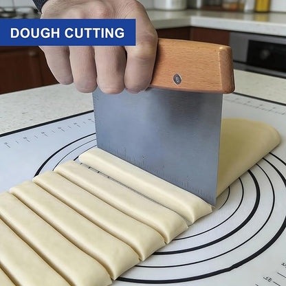 Professional Dough Cutter & Bench Scraper - Ultimate Dough Scraper Tool with Stainless Steel Blade & Wood Handle (2) - Image 6