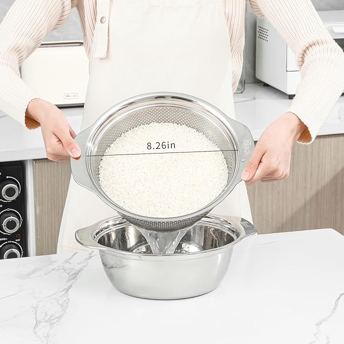 304 Stainless Steel Microporous Colander with Handle, Rice Washers Microporous Strainer Set For washing vegetables, fruits and rice, and draining cooked pasta. - Image 2