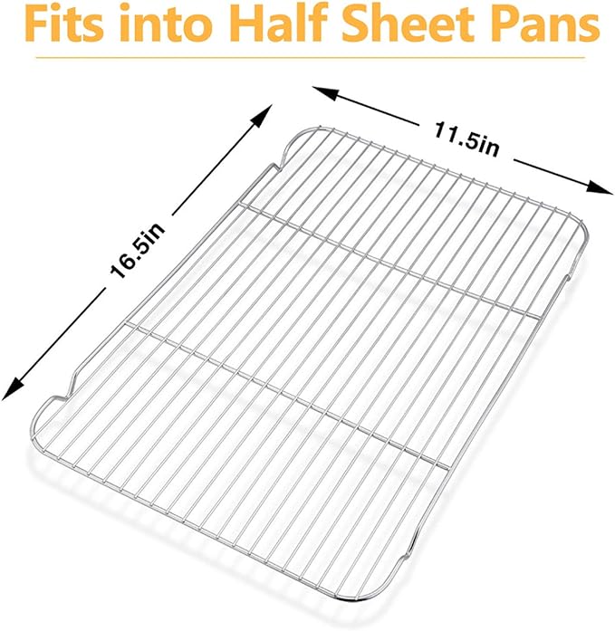 Baking Cooling Rack Set of 2, E-far 16.5"x11.5" Stainless Steel Metal Roasting Cooking Racks, Fits in Half Sheet Cookie Pans, Non Toxic & Rust Free, Oven Proof & Dishwasher Safe - Image 2