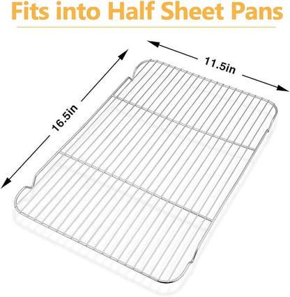 Baking Cooling Rack Set of 2, E-far 16.5"x11.5" Stainless Steel Metal Roasting Cooking Racks, Fits in Half Sheet Cookie Pans, Non Toxic & Rust Free, Oven Proof & Dishwasher Safe - Image 2