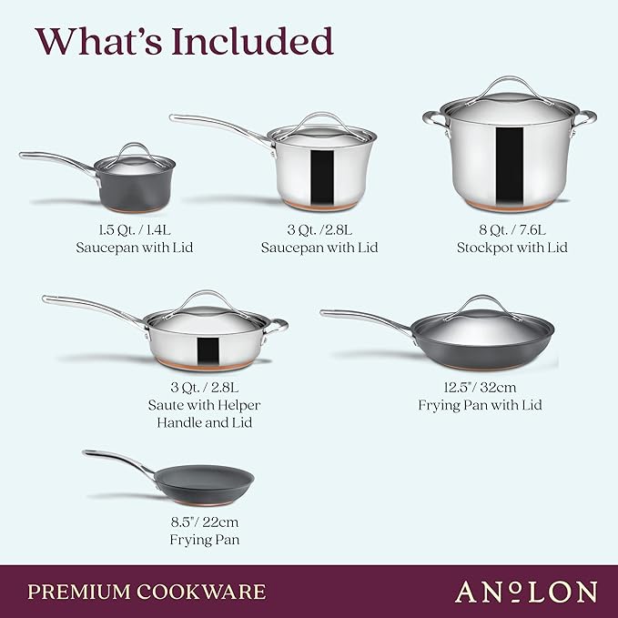 Anolon Stainless Steel & Hard Anodized Aluminum, Cookware Set (11 Piece) - Image 2