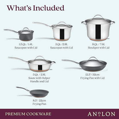 Anolon Stainless Steel & Hard Anodized Aluminum, Cookware Set (11 Piece) - Image 2