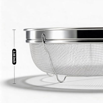 Fine Mesh Strainer for Kitchen, Stainless Steel Colander Bowl for Pasta, Rice, Fruit, Metal Net Baskets with Resting Base - Strain, Drain, Rinse (Diameter 9.84 inch)
