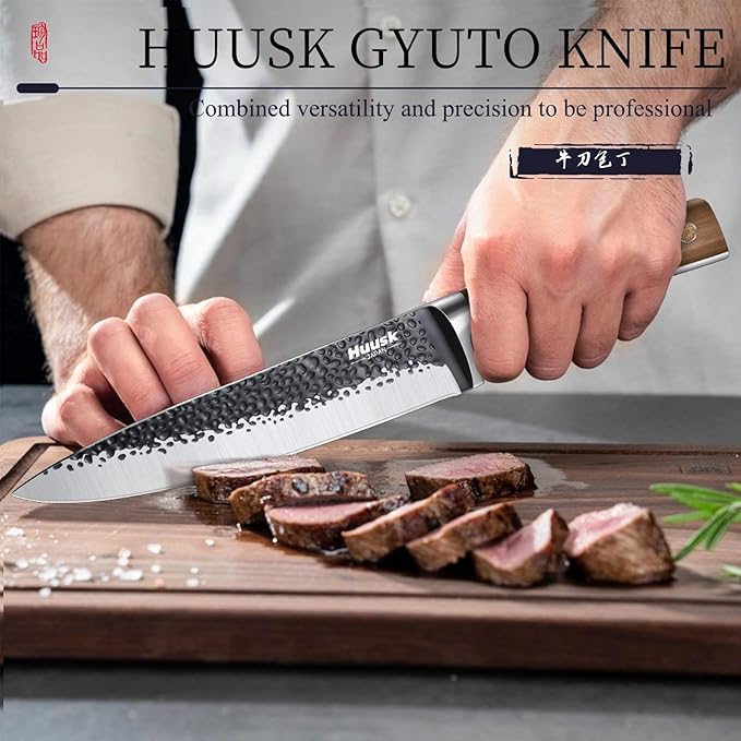 Huusk Japanese Chef Knife 8 Inch Gyuto Kitchen Knife Hand Forged Sushi Knives with Ergonomic Handle Professional Cooking Knife for Cuttting Meat Vegetables Premium Giftbox - Image 2
