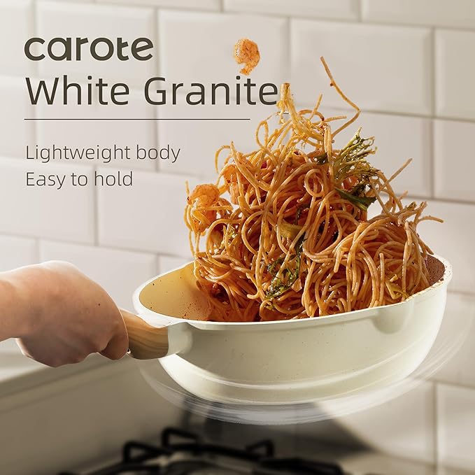 CAROTE 16 Piece Pots and Pans Set Nonstick, White Granite Cookware Sets Induction Cookware, Non Stick Cooking Set w/Frying Pans & Saucepans (PFOS, PFOA Free) - Image 7