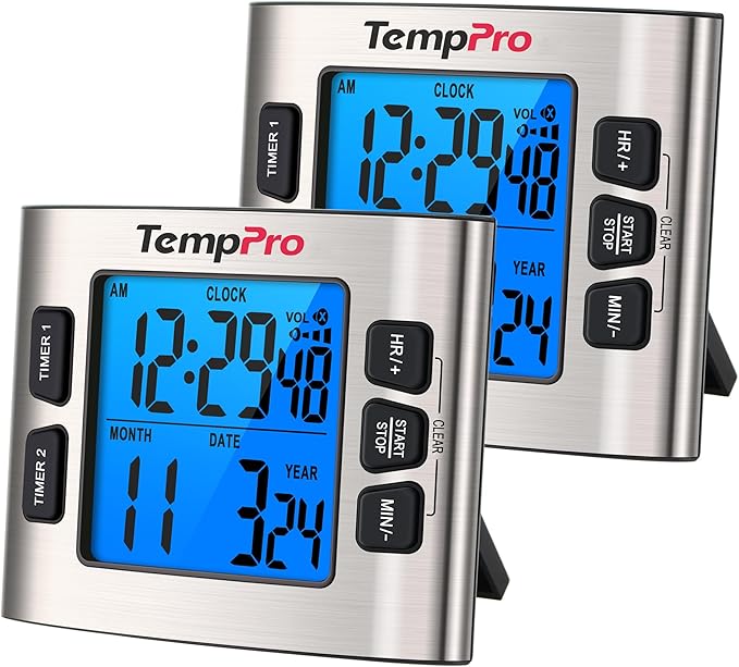 TempPro TM02 24H Digital Timer with Dual Kitchen Timers for Cooking, Magnetic Timer Clock with Adjustable Alarm Volume & LCD Backlit Display, Classroom Timer for Kids & Teachers (Previously ThermoPro) by TempPro