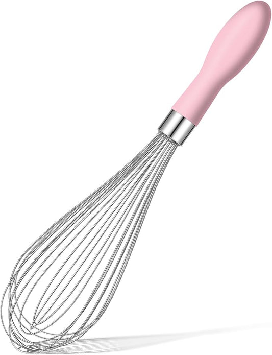 Rainspire 12-Inch Wire Whisk Stainless Steel, Balloon Whisks for Cooking, Wisk Wisking Tool With Soft Silicone Handle, Thick Durable Whisker for Blending, Beating, Whisking, Stirring, Pink by Rainspire