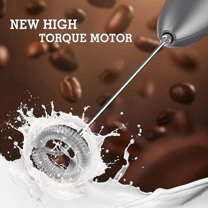 SIMPLETASTE Milk Frother Handheld Electric Foam Maker, Drink Mixer with Stainless Steel Whisk for Cappuccino, Bulletproof Coffee, Latte, Gray, with Stand, Battery Operated - Image 2