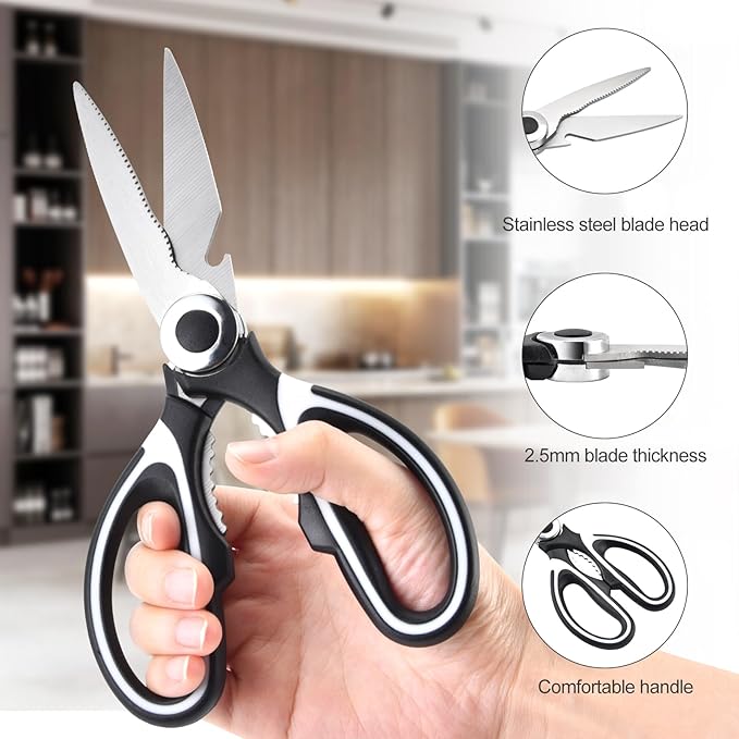 OMDAR Food Grade Kitchen Scissors All Purpose 3 Pack - Heavy Duty Stainless Steel Cooking Shears for Cutting Meat, Food, Fish, Poultry Sharp Sissors for Dishwasher Safe - with Protective Sheath - Image 3