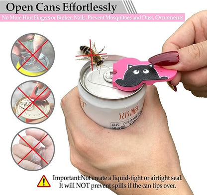 Soda Can Tab Opener Mini Soda Can Cover Easy Tab Opener and Drink Protector Cute Beverage Barricade Soda Protector for Beer,Coke,Aluminum Cans at Party,BBQ, Beach(Cat Face Rose Red)