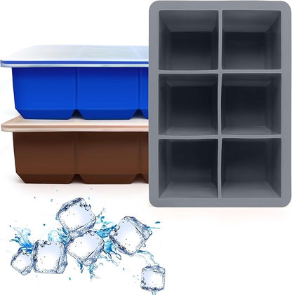 Excnorm Silicone Ice Cube Trays 3 Pack - Large Size Silicone Ice Cube Molds with Leak Proof Removable Lid Square Ice Cube Tray And BPA Free for Cocktail,Whiskey, Stackable Flexible Ice by Excnorm