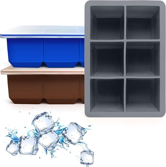 Excnorm Silicone Ice Cube Trays 3 Pack - Large Size Silicone Ice Cube Molds with Leak Proof Removable Lid Square Ice Cube Tray And BPA Free for Cocktail,Whiskey, Stackable Flexible Ice by Excnorm