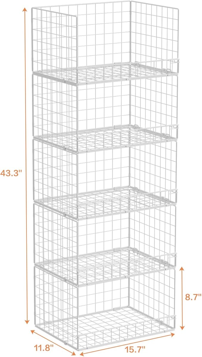 Yociyoga 5-Tier Stackable Closet Organizers and Storage Basket - Foldable Closet Shelf Organizer System, Space-Saving Clothes Storage Bins Drawer Organizer for Wardrobe, White (Patent 30022416) - Image 3