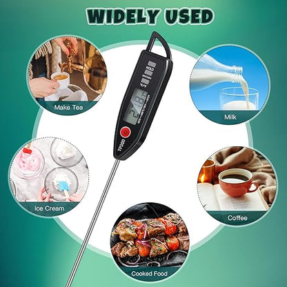 Copkim 3 Pcs Instant Read Meat Thermometer with Long Probe 9.65 Inch Kitchen Cooking Food Candy Waterproof Digital Thermometer for BBQ Water Milk Yogurt Liquid (Pointed,Black) - Image 5