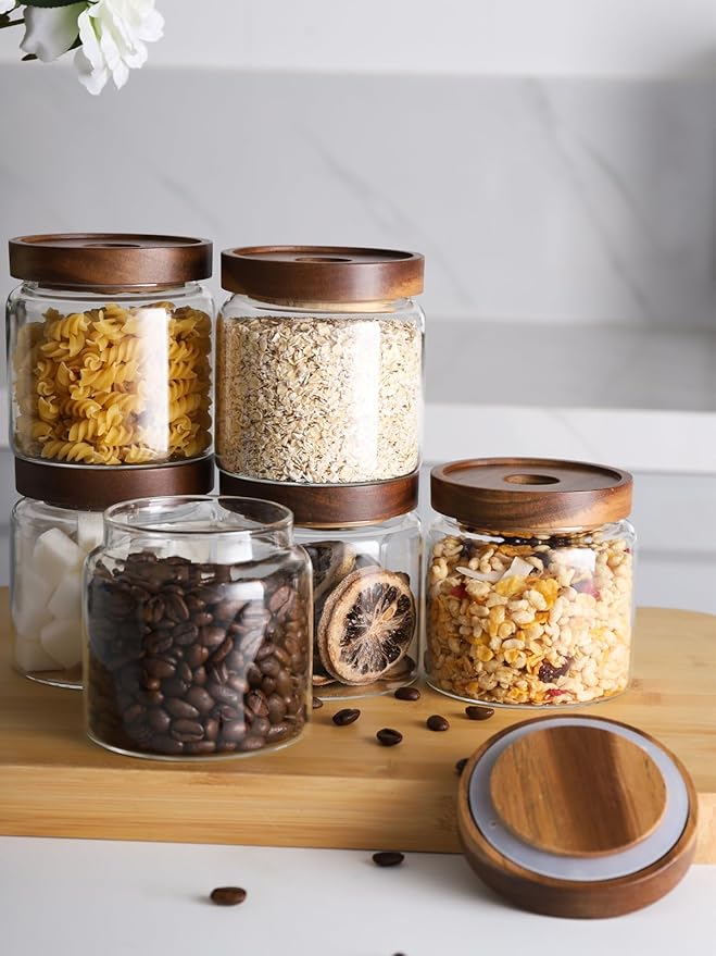 Kanwone Glass Storage Jars Set of 6, 17 Ounce Airtight Food Storage Containers with Bamboo lids, Clear Glass Canisters for Pantry, kitchen, Flour, Sugar, Tea, Coffee, Snack, Spice and Herbs - Image 3