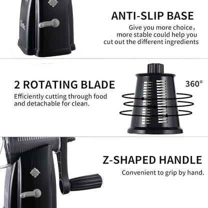 Upgrade Rotary Cheese Grater Shredder with Handle, Strong Suction Base, Multi-purpose Rotary Grater Slicer with 5 Interchangeable Blades for Ice, Vegetables, Fruit, Nuts with Blade Storage Box - Image 6