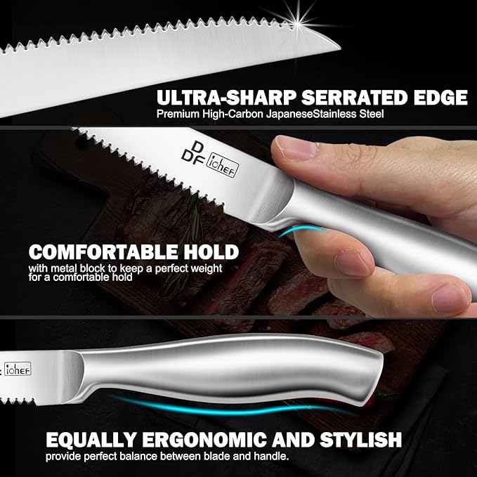 DDF iohEF Steak Knife Set, 6 Piece Steak Knife, High Carbon Japanese Stainless Steel Serrated Steak Knives - Image 2