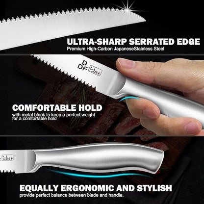 DDF iohEF Steak Knife Set, 6 Piece Steak Knife, High Carbon Japanese Stainless Steel Serrated Steak Knives - Image 2