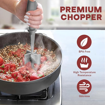 Meat Chopper, Hamburger Grinder, Premium Heat Resistant Smasher for Ground Beef, Burger Grinder Nylon Potato Mix Tool-Grey - Image 5