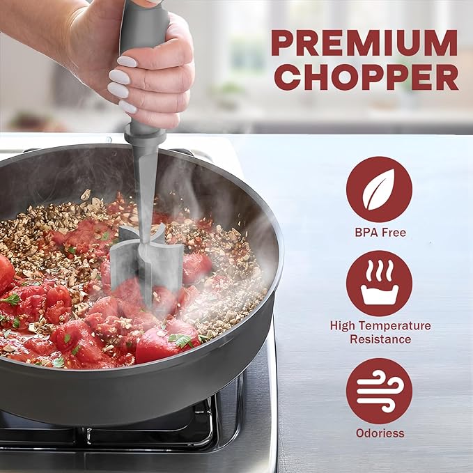 2 Pcs Meat Chopper, Hamburger Grinder, Premium Heat Resistant Smasher for Ground Beef, Burger Grinder Nylon Potato Mix Tool-Black-Grey - Image 5