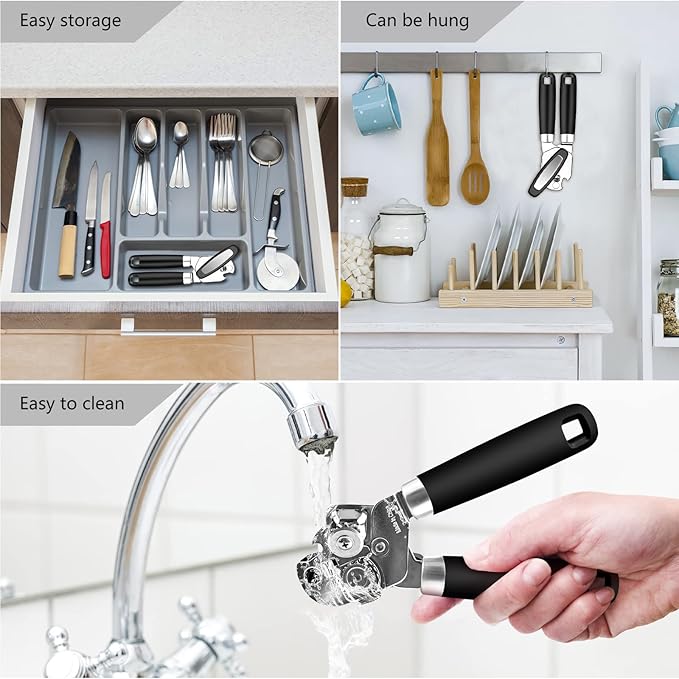 Can Opener,Professional 3-In-1 Multifunctional Manual Can Openers Bottle Opener,Kitchen Durable Stainless Steel Heavy Duty Can Opener Smooth Edge for Kitchen Seniors Friendly - Image 3