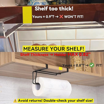 T.R.Sani. Black Paper Towel Holder Under Cabinet, Over The Cabinet Door Paper Towel Holder，Hanging Paper Towel Holders for Cabinets Under 0.82" - Stainless Steel