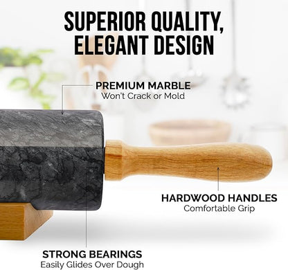 Zulay Kitchen 17-Inch Marble Rolling Pin With Stand - Polished Marble Rolling Pins For Baking - Long Rolling Pin Marble With Beechwood Handle - Non-stick Roller Pin For Baking Pastries, Bread & Pizza - Image 3