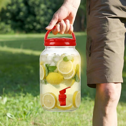 Havawish 2 Pcs 1 Gallon Plastic Beverage Dispenser with Spigot Clear Summer Kitchen Fridge Drink Dispenser for Parties Lemonade Juice Tea Beer Cold Water (Red,Cylinder)