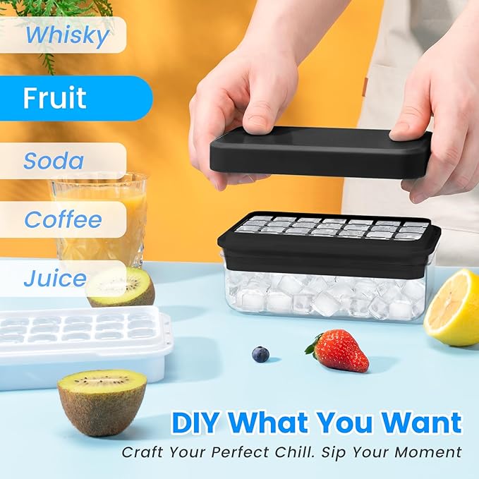 PHINOX Ice Cube Tray with Lid and Bin, 3 Pack Plastic Ice Cube Tray Molds, 84 pcs Ice Trays for freezer, Chilling Drinks, Whiskey & Cocktails, with Ice Container and Ice Scoop, BPA-Free - Image 4