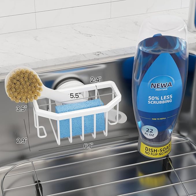 TAILI Sponge Holder for Kitchen Sink with Strong Suction Cup Removable, Rustproof Aluminum Sink Caddy for Sponge, Brush, Scrubber, Scraper -Gold - Image 3