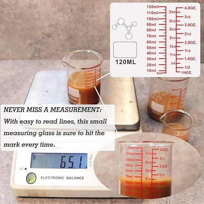 High Borosilicate Glass Measuring Cup-V-Shaped Spout,120ml(4OZ) Glass Measuring Beaker for Kitchen or Restaurant, Easy to Read(Pack of 2) - Image 3