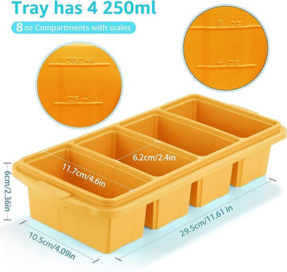 Ztomine Silicone Freezer Tray With Lid - Silicone Freezer Food Molds- Large Ice Cube Tray,Silicone Freezer Container,Freeze & Store Soup, Sauce, Broth,Leftovers - Makes 4 Perfect 1 Cup - Image 7