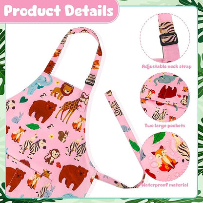 2 Pack Kids Apron, Cute Cooking Aprons, Waterproof Art Apron with Pockets, Toddler Painting Artist Apron Adjustable