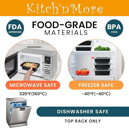 Kitch’nMore 38oz Meal Prep Containers, Extra Large &Thick Food Storage Containers with Lids, Reusable Plastic,Disposable Bento Box,Stackable,Microwave/Freezer/Dishwasher Safe, BPA Free (30Pack) - Image 4