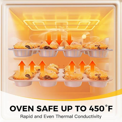 HONGBAKE Bakeware Sets, Baking Pans Set, Nonstick Oven Pan for Kitchen with Wider Grips, 10-Piece Including Rack, Cookie Sheet, Cake Pans, Loaf Pan, Muffin Pan, Pizza Pan - Pink - Image 6