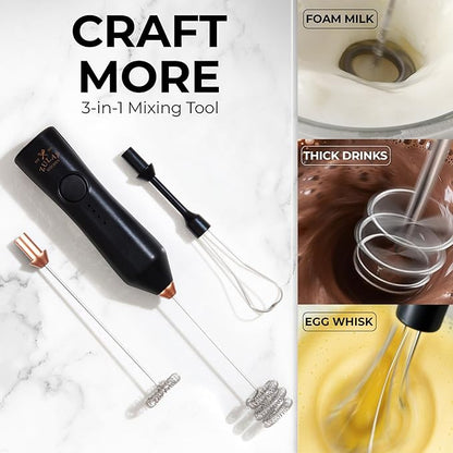 Zulay Kitchen Rechargeable Milk Frother - Dynamic - 3 Speeds, 3 Whisk Attachments, 500 mAh USB Charging, Drink Mixer For Latte, Cappuccino, Matcha, Protein Powder, Coffee Foam - Black Copper - Image 7