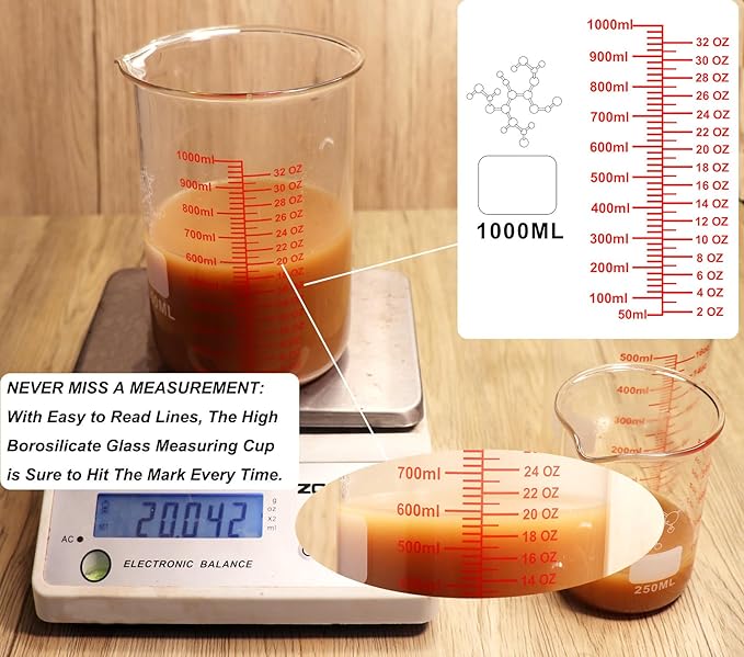High Borosilicate Glass Measuring Cup-V-Shaped Spout,1000ml(32OZ) Glass Measuring Beaker for Kitchen or Restaurant, Easy to Read - Image 3