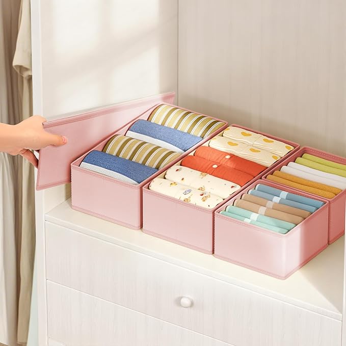 DIMJ Drawer Organizers Clothes, Set of 16 Dresser Organizer Bins, Fabric Closet Organizers and Storage, Shallow Drawer Dividers for Nursery, Clothing, Baby Clothes, Socks, Underwears, Tie (Pink) - Image 3