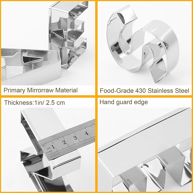 Letter Cookie Cutters Shapes Large 3 Inch - 26 Pcs Stainless Steel Alphabet Letter Cookie Cutter Set Fondant Biscuit Fruit Dough Mold Tools for Sandwich, Birthday, Christmas, and Holiday Party