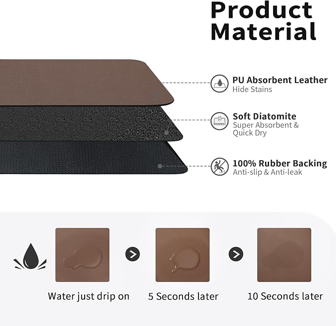 HotLive Dish Drying Mat for Kitchen Counter, Heat Resistant Drainer Mats with Non-slip Rubber Backed, Hide Stain Kitchen Super Absorbent Draining Mat, Easy to Clean Dish Rack Pad, Brown 18"x32" - Image 2