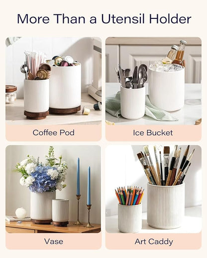 getstar Large Rotating Utensil Holder for Kitchen Counter,7.9"+6" Ceramic Utensils Crocks Set for Countertop Large & Small Utensil Organizer for Spatula Farmhouse Kitchen Decor - Image 5