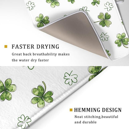 St Patricks Day Dish Drying Mat for Kitchen Counter Cute Shamrocks Holiday Microfiber Absorbent Dish Draining Reusable Washable Foldable Extra Large 18"x24" - Image 3