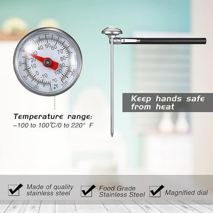 Xuhal 12 Pcs Stainless Steel Kitchen Thermometer with 5 Inch Long Stem 1 Inch Dial Thermometer Milk Frothing Food for Oven Probe Meat Grill BBQ Cooking Chocolate Water (Black) - Image 5